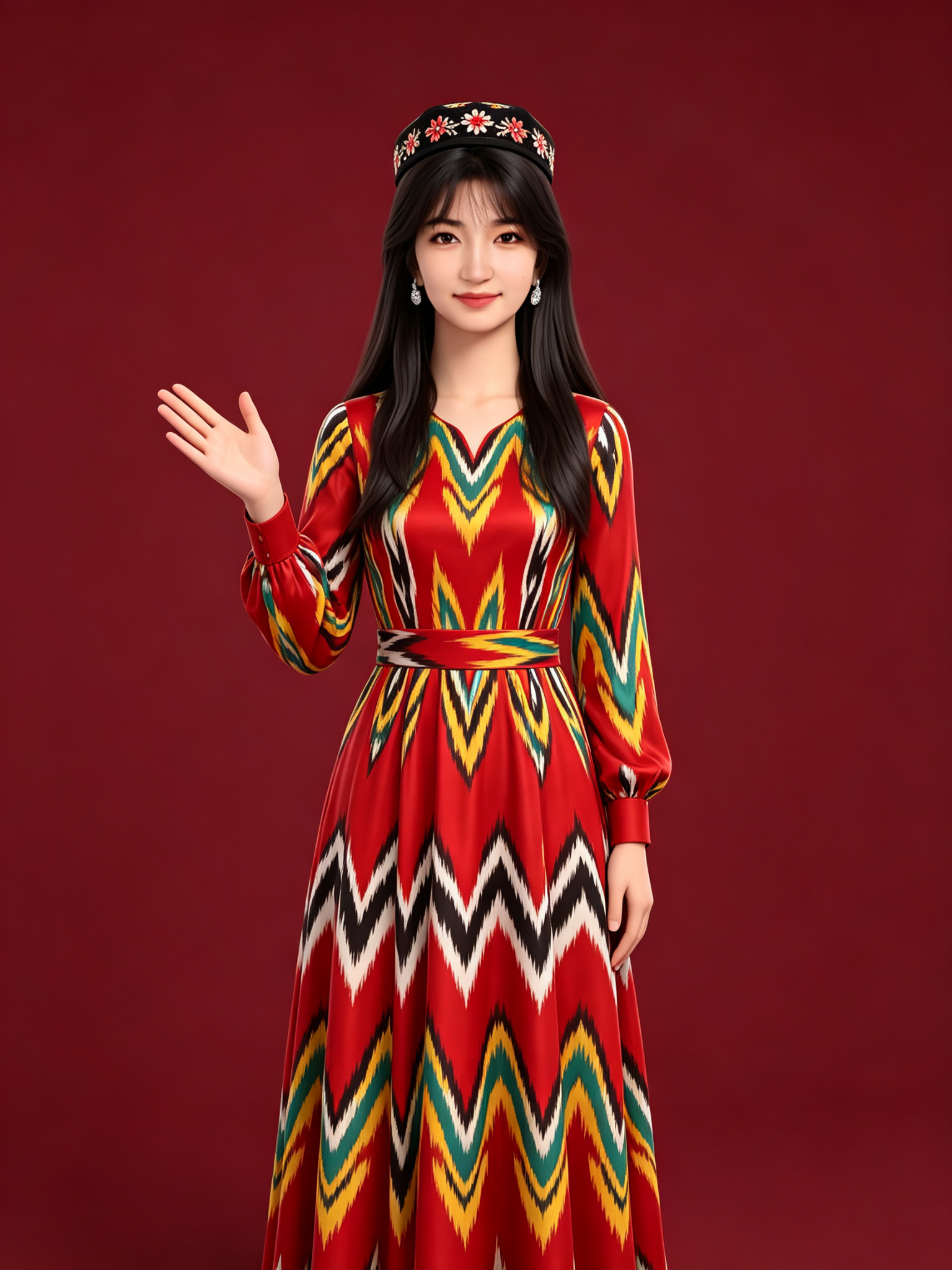 身着维吾尔族传统服饰的演讲人数字形象